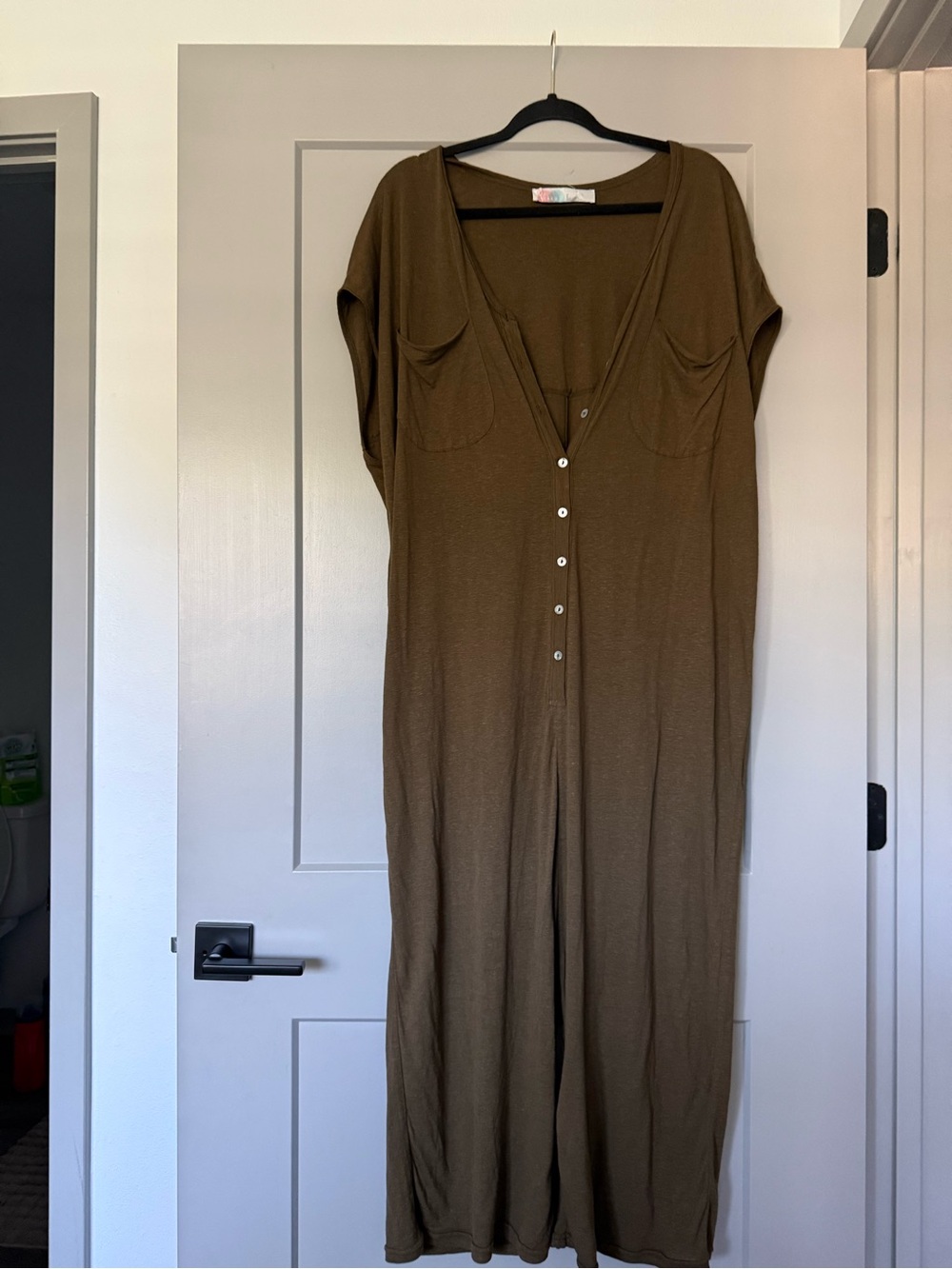 FP Beach x Free People Short Sleeve Jumpsuit in Army Green color Size Large